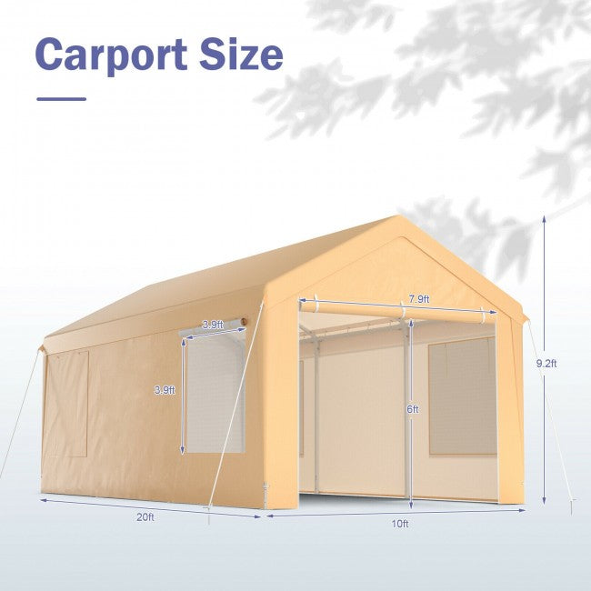 10 x 20 Feet Outdoor Heavy-Duty Steel Carport Canopy Portable Garage Shelter Party Tent Shed with Removable Sidewalls and Doors