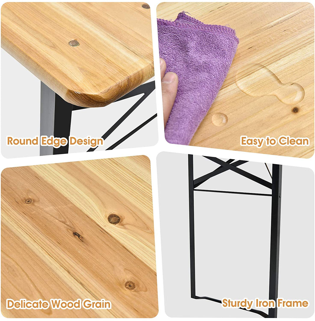 3 Pieces Outdoor Folding Table Bench Set Patio Portable Dining Table Set with Seating