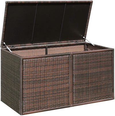 88 Gallon Patio Wicker Storage Box Rattan Deck Bench with Openable Door