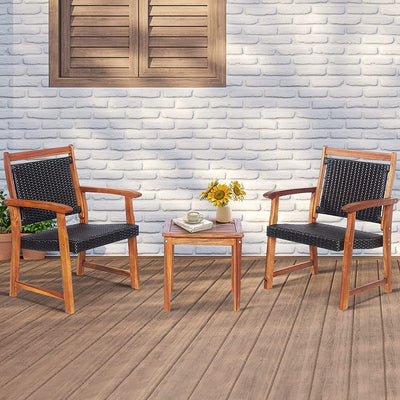 3 Pieces Patio Rattan Bistro Set Outdoor Conversation Furniture Set with 2 Chairs and 1 Side Table