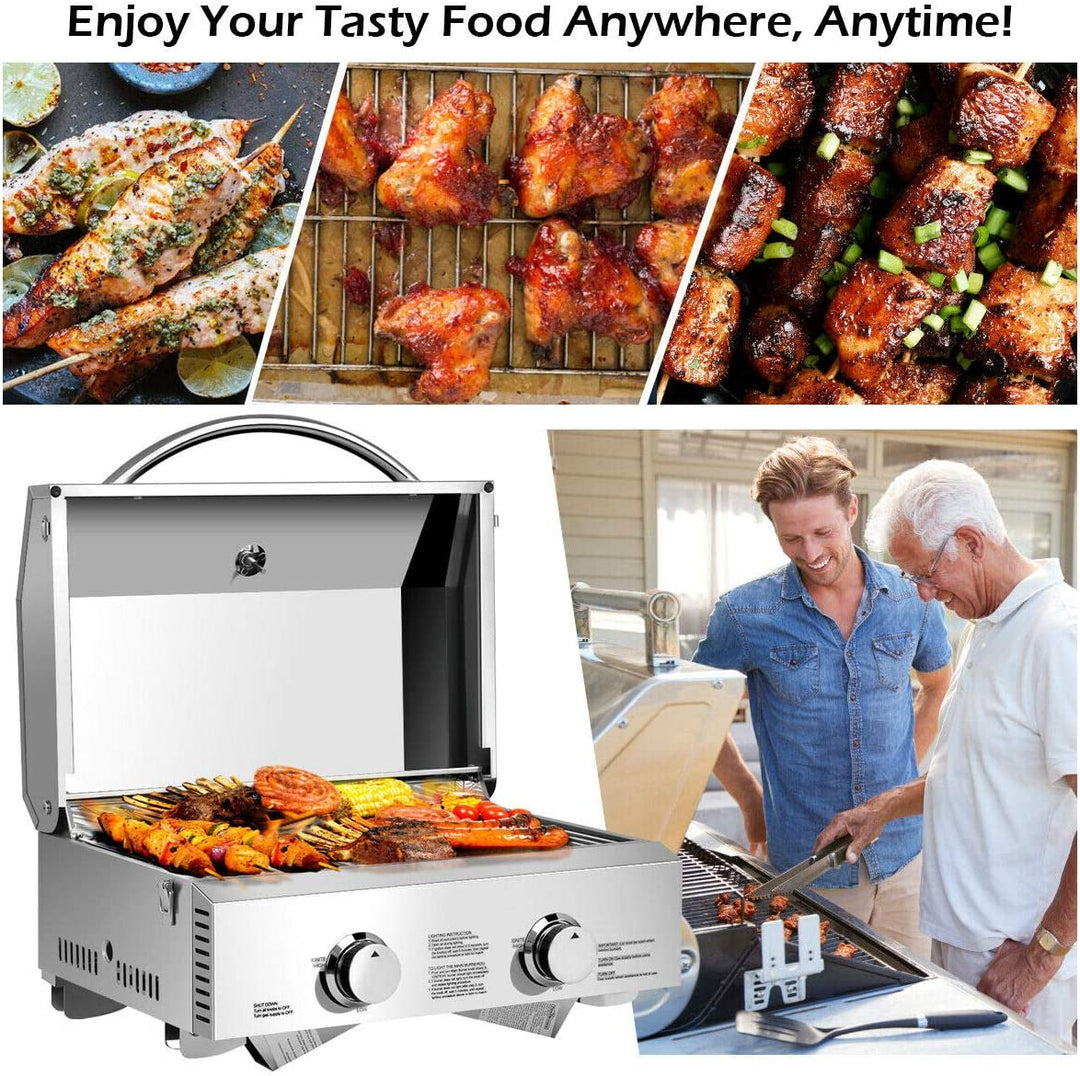 20000 BTU Outdoor Portable Gas Grill, Patio Propane BBQ Grid with 2 Burner