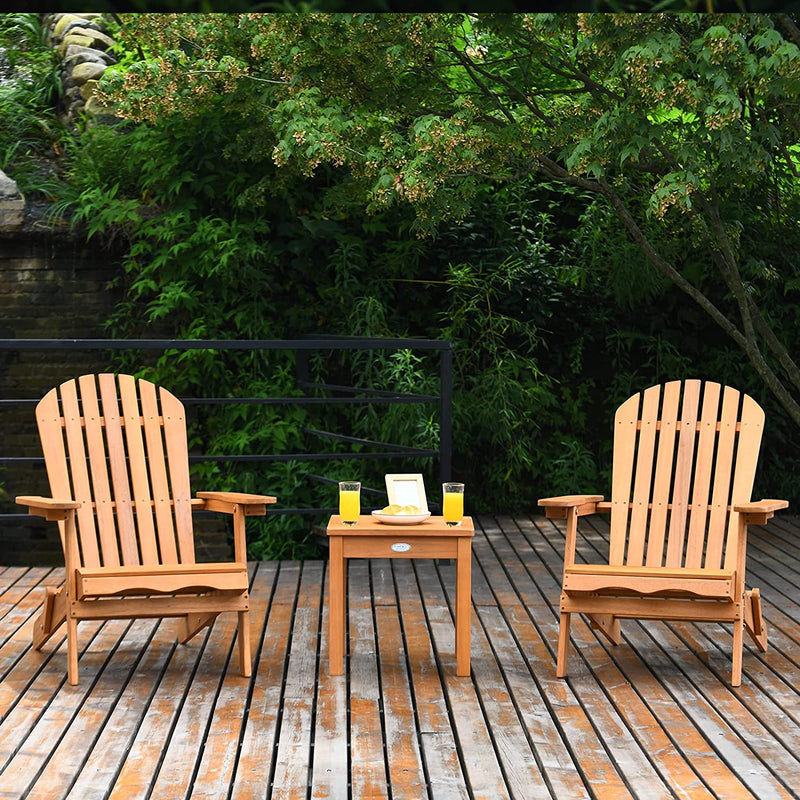 3 Pieces Foldable Wooden Adirondack Lounger Chair Set with Widened Armrest and Side Table