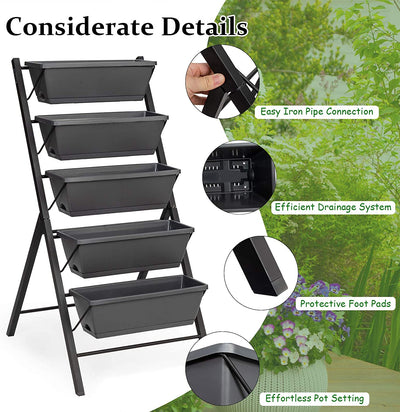 4Ft Vertical Raised Garden Bed 5 Tier Freestanding Elevated Planter Container Boxes with Water Drainage for Patio Balcony