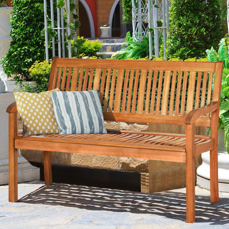 Outdoor Patio Two Person Solid Wood Garden Bench with Backrest and Armrest