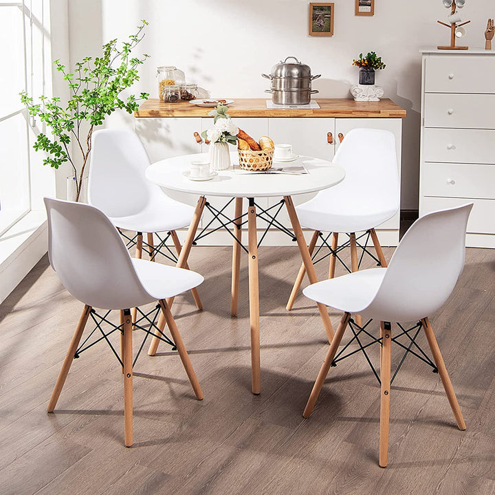 5 Pieces Modern Dining Table Set with Round Table and 4 White Chairs