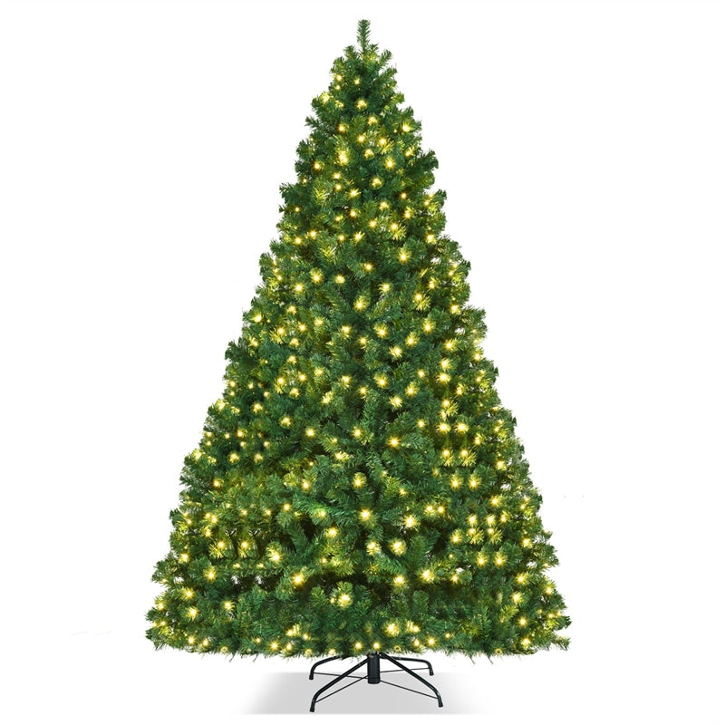 8FT Pre-Lit Hinged Spruce PVC Artificial Christmas Tree with 430 LED Lights