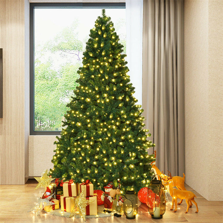 8FT Pre-Lit Hinged Spruce PVC Artificial Christmas Tree with 430 LED Lights