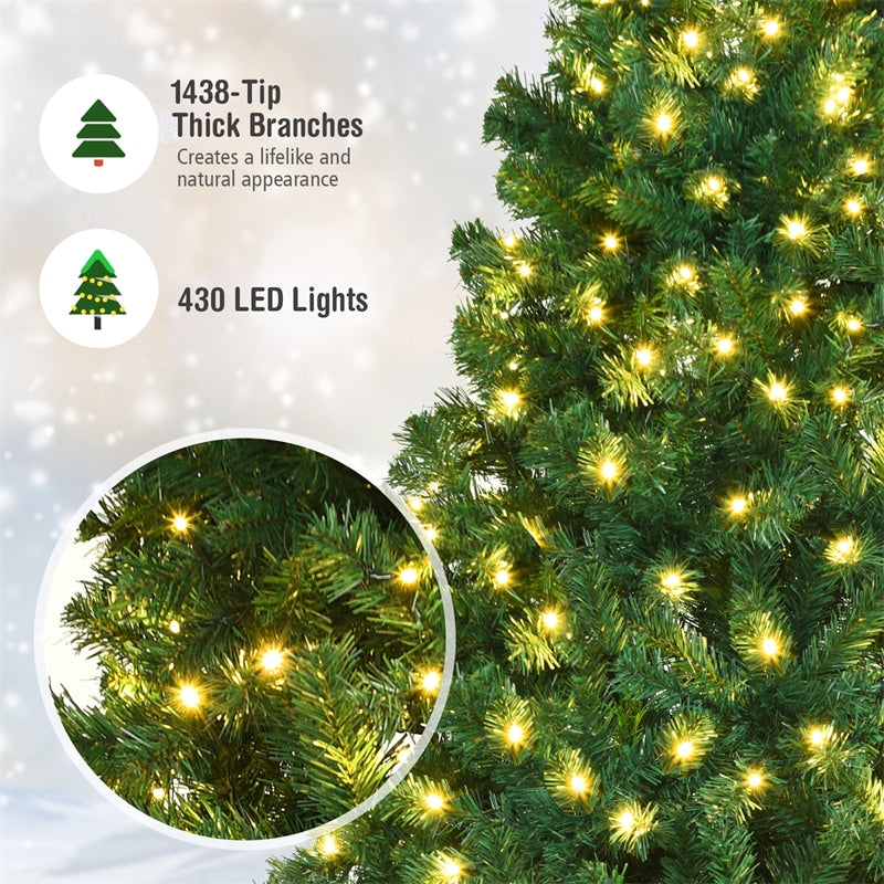 8FT Pre-Lit Hinged Spruce PVC Artificial Christmas Tree with 430 LED Lights