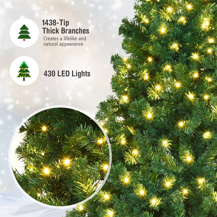 8FT Pre-Lit Hinged Spruce PVC Artificial Christmas Tree with 430 LED Lights