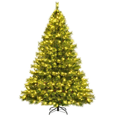 8FT Pre-lit Hinged Artificial Christmas Tree with 1913 Glitter Tips and 700 LED Lights