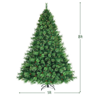 8FT Pre-lit Hinged Artificial Christmas Tree with 1913 Glitter Tips and 700 LED Lights