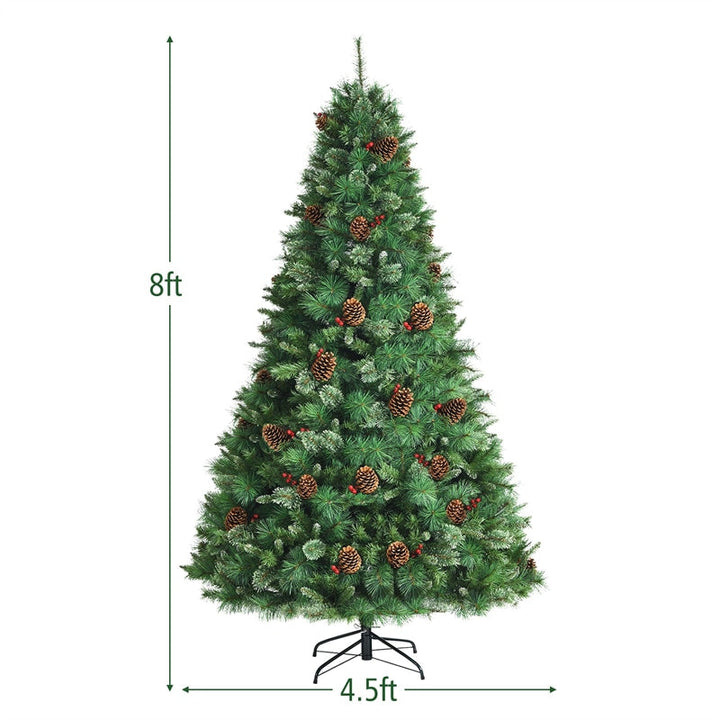 8FT Unlit PVC Artificial Christmas Tree Hinged Pine Tree with Metal Stand