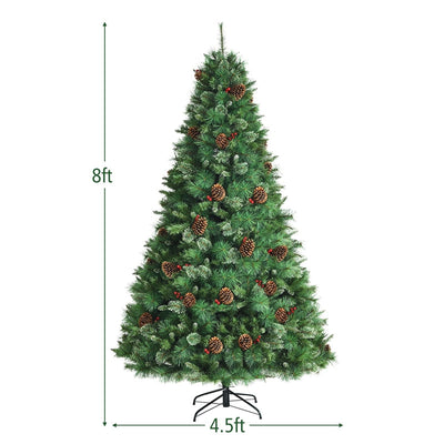 8FT Unlit PVC Artificial Christmas Tree Hinged Pine Tree with Metal Stand
