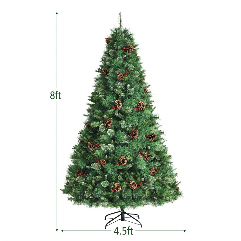 8FT Unlit PVC Artificial Christmas Tree Hinged Pine Tree with Metal Stand