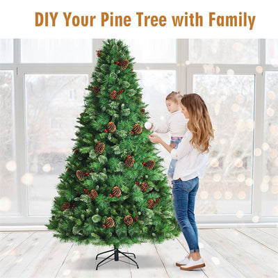 8FT Unlit PVC Artificial Christmas Tree Hinged Pine Tree with Metal Stand