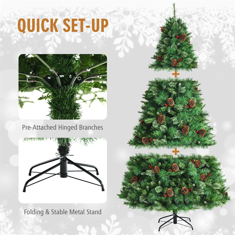 8FT Unlit PVC Artificial Christmas Tree Hinged Pine Tree with Metal Stand