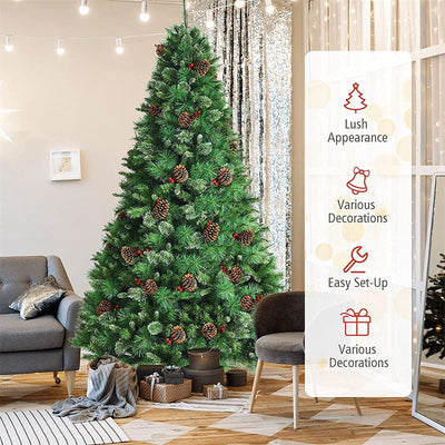 8FT Unlit PVC Artificial Christmas Tree Hinged Pine Tree with Metal Stand