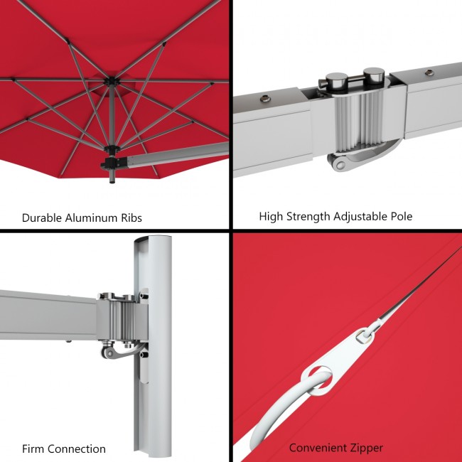 8 Feet Patio Wall-Mounted Umbrella Outdoor Tilting Parasol with Wind Vent and Adjustable Pole