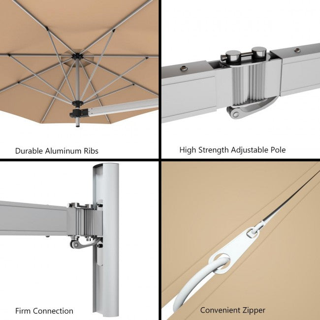 8 Feet Patio Wall-Mounted Umbrella Outdoor Tilting Parasol with Wind Vent and Adjustable Pole