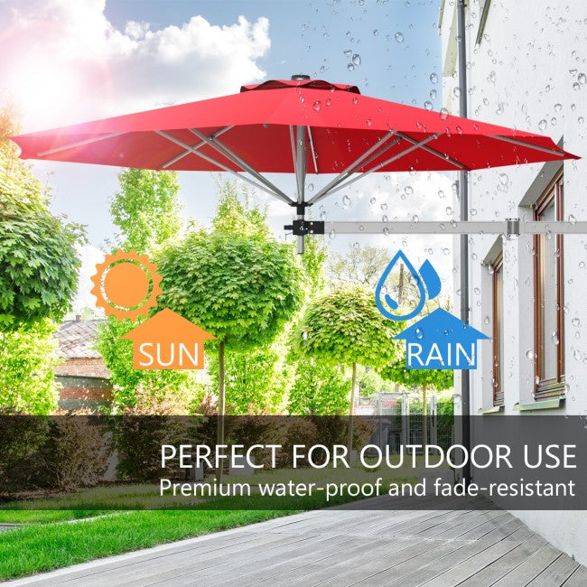 8 Feet Patio Wall-Mounted Umbrella Outdoor Tilting Parasol with Wind Vent and Adjustable Pole