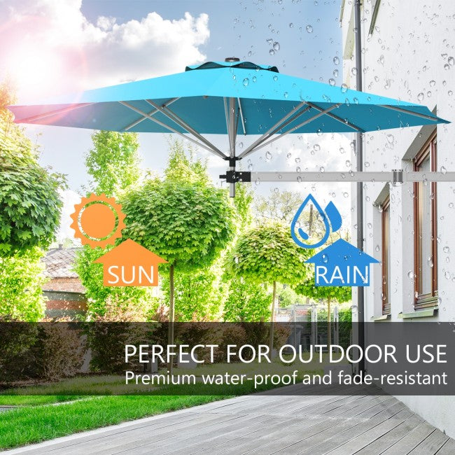 Feet Patio Wall-Mounted Umbrella Outdoor Tilting Parasol with