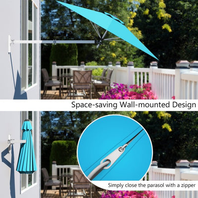 8 Feet Patio Wall-Mounted Umbrella Outdoor Tilting Parasol with Wind Vent and Adjustable Pole