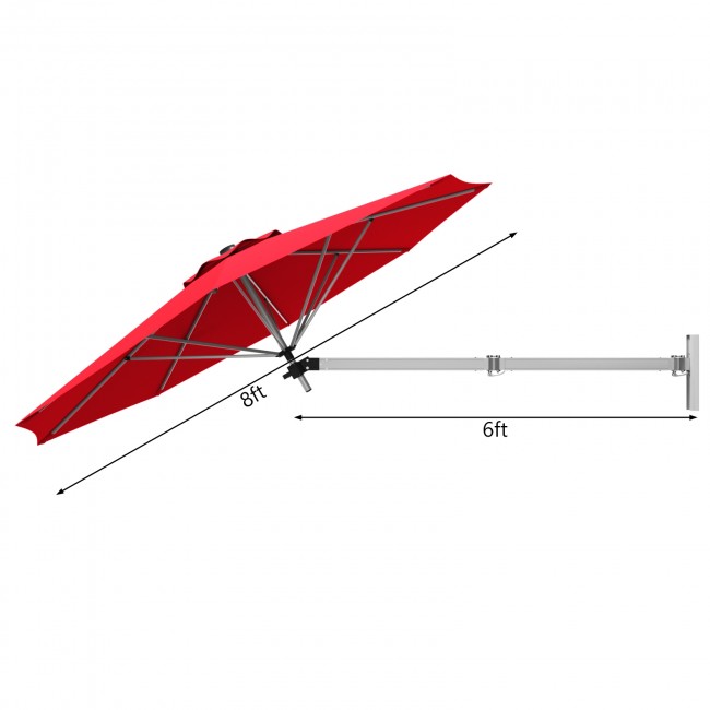 8 Feet Patio Wall-Mounted Umbrella Outdoor Tilting Parasol with Wind Vent and Adjustable Pole