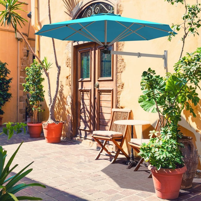 8 Feet Patio Wall-Mounted Umbrella Outdoor Tilting Parasol with Wind Vent and Adjustable Pole