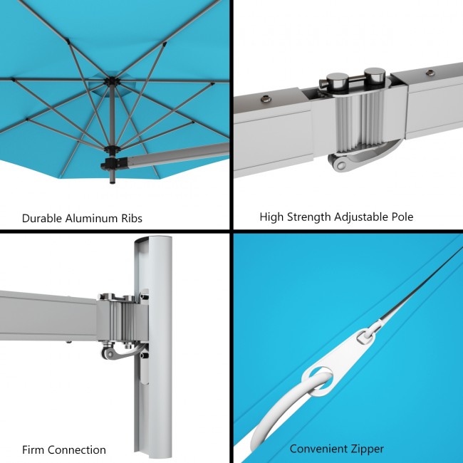 8 Feet Patio Wall-Mounted Umbrella Outdoor Tilting Parasol with Wind Vent and Adjustable Pole