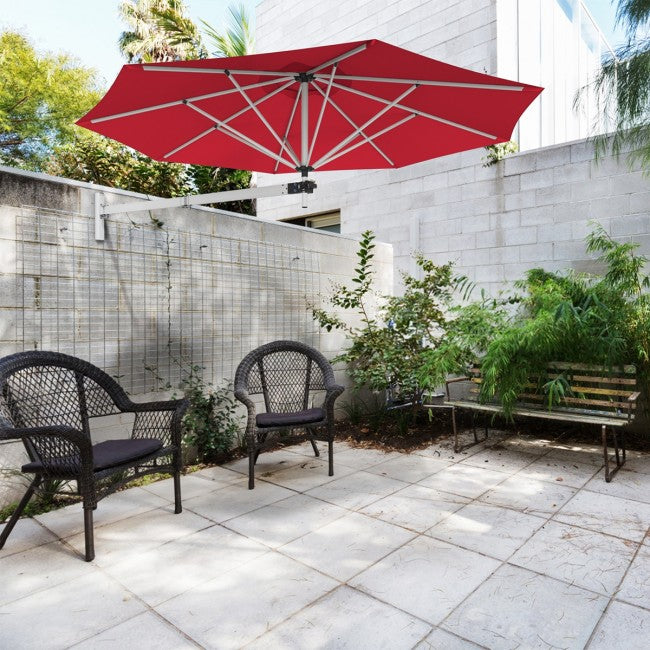 8 Feet Patio Wall-Mounted Umbrella Outdoor Tilting Parasol with Wind Vent and Adjustable Pole