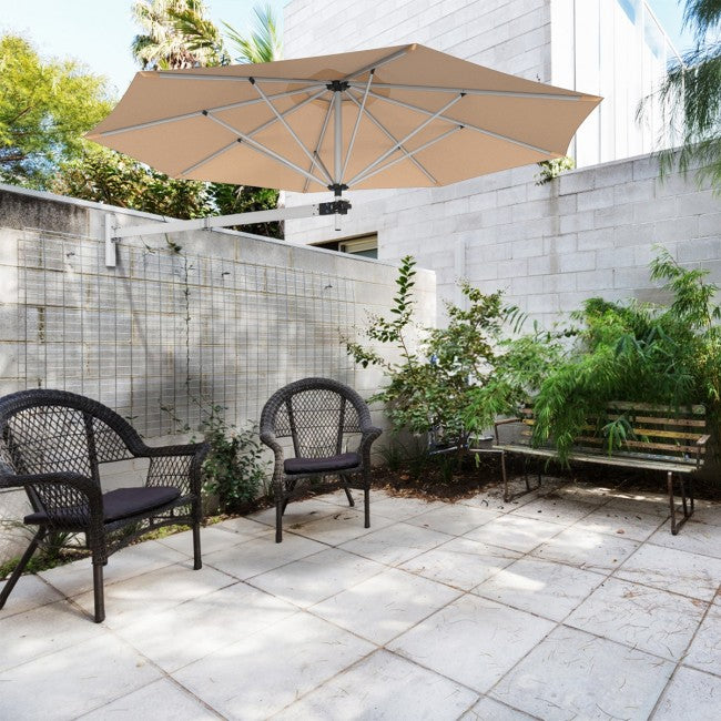 8 Feet Patio Wall-Mounted Umbrella Outdoor Tilting Parasol with Wind Vent and Adjustable Pole
