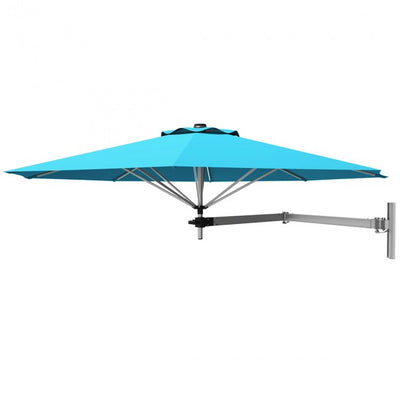 8 Feet Patio Wall-Mounted Umbrella Outdoor Tilting Parasol with Wind Vent and Adjustable Pole