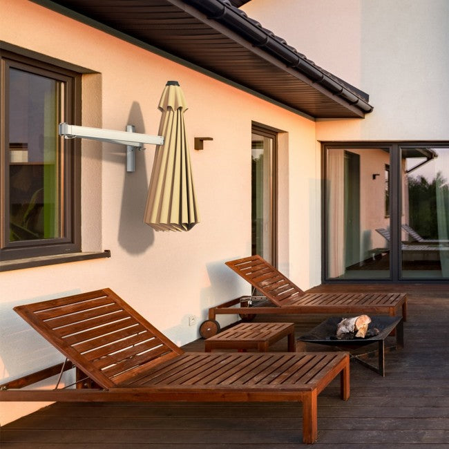 8 Feet Patio Wall-Mounted Umbrella Outdoor Tilting Parasol with Wind Vent and Adjustable Pole