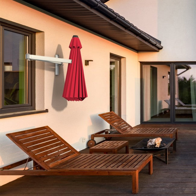 8 Feet Patio Wall-Mounted Umbrella Outdoor Tilting Parasol with Wind Vent and Adjustable Pole