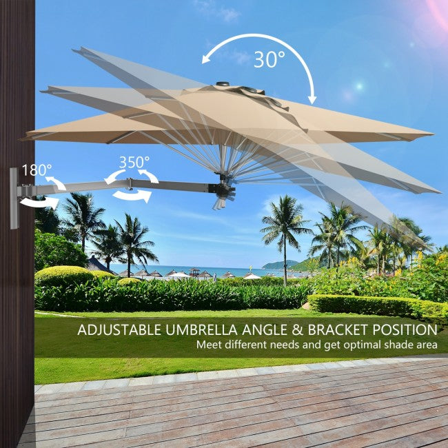 8 Feet Patio Wall-Mounted Umbrella Outdoor Tilting Parasol with Wind Vent and Adjustable Pole