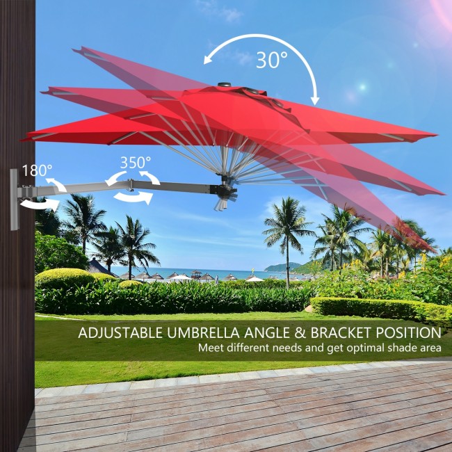 8 Feet Patio Wall-Mounted Umbrella Outdoor Tilting Parasol with Wind Vent and Adjustable Pole