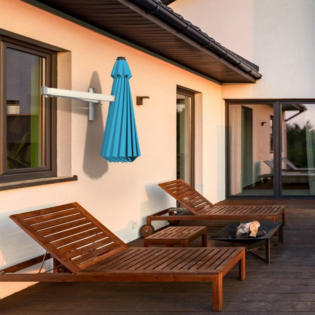 8 Feet Patio Wall-Mounted Umbrella Outdoor Tilting Parasol with Wind Vent and Adjustable Pole