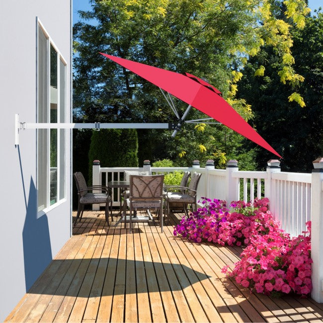 8 Feet Patio Wall-Mounted Umbrella Outdoor Tilting Parasol with Wind Vent and Adjustable Pole