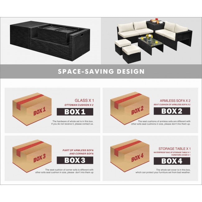 8 Pieces Patio Rattan Furniture Set Outdoor Sectional Conversation Sofa Sets with Storage Box and Cushion