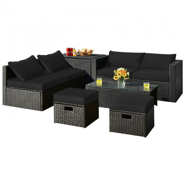 8 Pieces Patio Rattan Furniture Set Outdoor Sectional Conversation Sofa Sets with Storage Box and Cushion