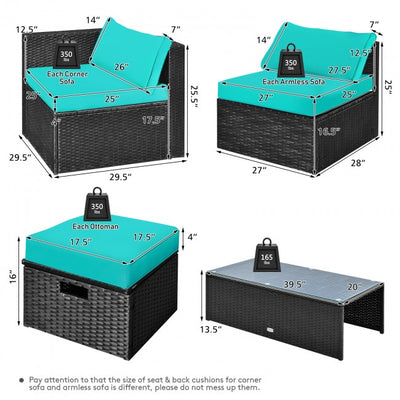 8 Pieces Patio Rattan Furniture Set Outdoor Sectional Conversation Sofa Sets with Storage Box and Cushion