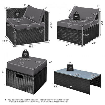 8 Pieces Patio Rattan Furniture Set Outdoor Sectional Conversation Sofa Sets with Storage Box and Cushion