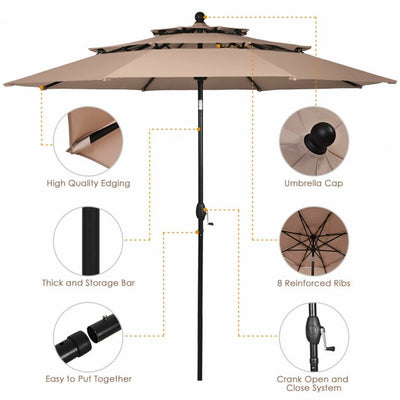 10ft Outdoor Patio 3 Tier Vented Offset Umbrella with 1.5" Aluminum Pole and 8 Sturdy Ribs