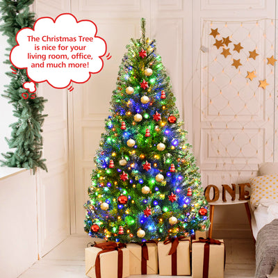 Pre-Lit Artificial Christmas Tree with Multicolored 150 LED Lights and Metal Stand