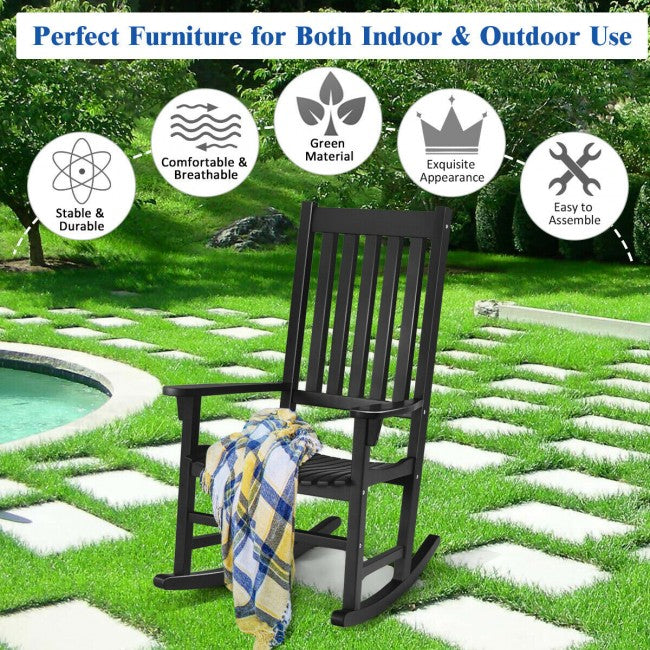 Oversized Wooden Porch Rocking Chair High Back Slat Seat