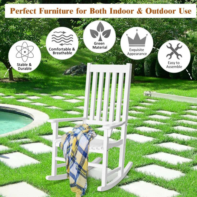Oversized Wooden Porch Rocking Chair High Back Slat Seat