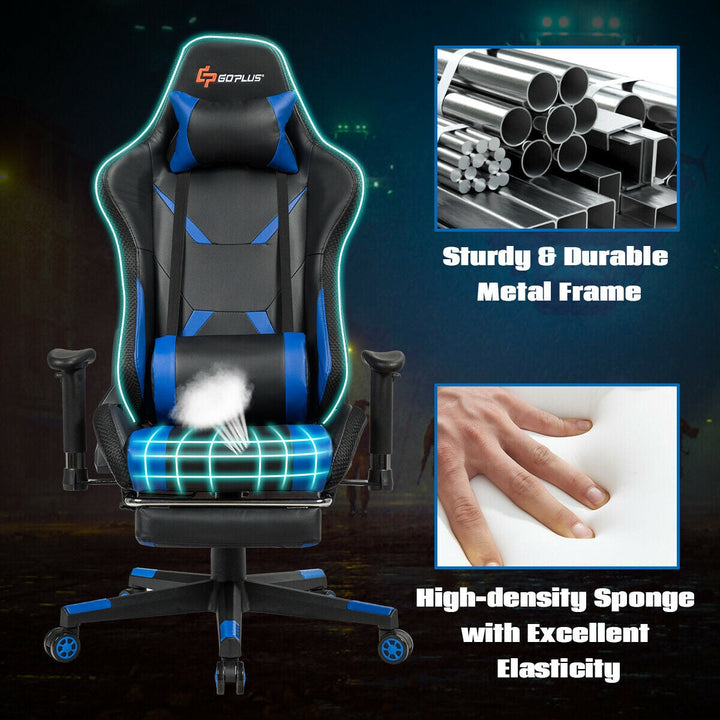 Ergonomic High Back Massage Gaming Chair with Light and Handrails