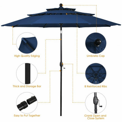 10ft Outdoor Patio 3 Tier Vented Offset Umbrella with 1.5" Aluminum Pole and 8 Sturdy Ribs