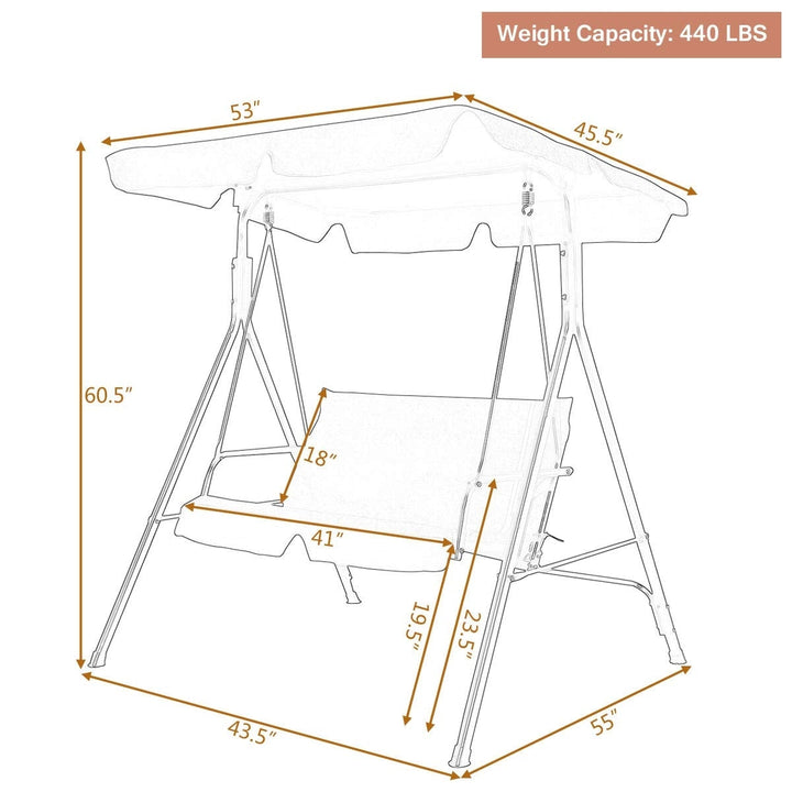 2 Person Weather Resistant Canopy Swing for Porch Garden Backyard Lawn
