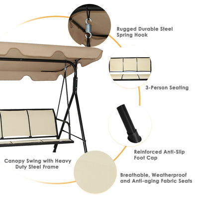 3 Person Steel Frame Patio Swing with Polyester Angle and Adjustable Canopy